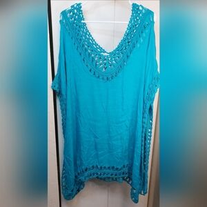 Swimsuit Coverup Batwing Sleeves Crochet Lace Edging Resort Vacay Beach Summer